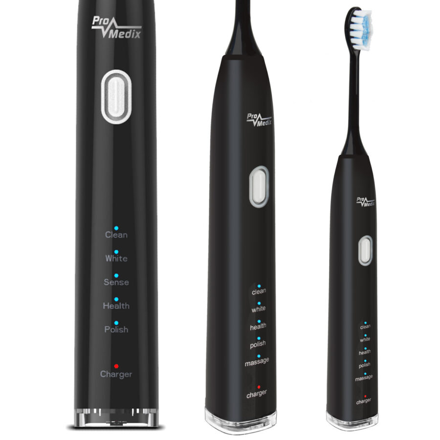 Promedix PR-740 Sonic Fogkefe, fekete, 5 üzemmód, időzítő, akkumulátor töltöttségjelző, 2 fej, USB kábel - Image 2