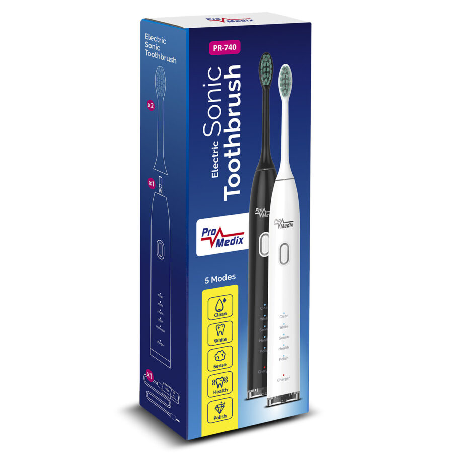Promedix PR-740 Sonic Fogkefe, fehér színű, 5 üzemmód, időzítő, akkumulátor töltöttségjelző, 2 fej és USB kábel - Image 5